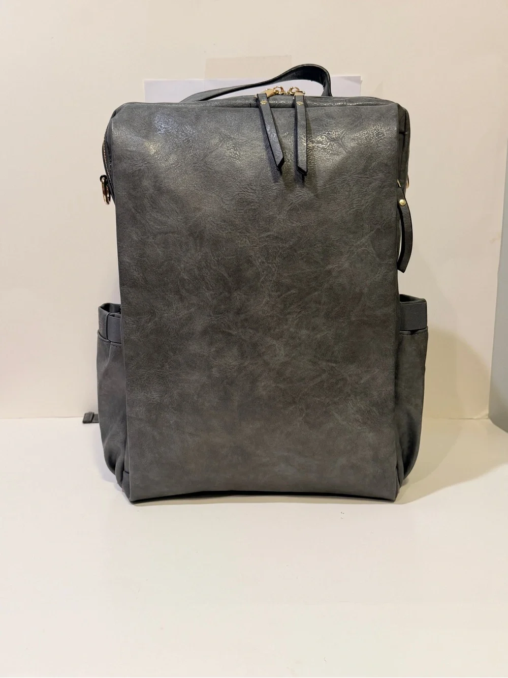 NWOT MyFriday Gray Faux/PU Leather Backpack with Striped Detachable Strap